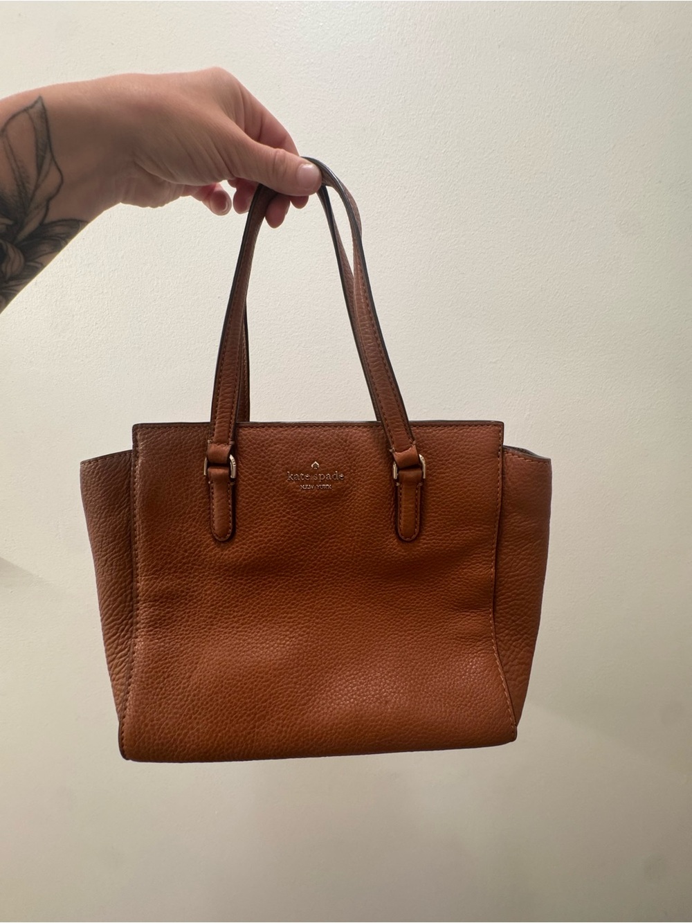 kate spade Pebbled Leather Tote in Cognac Brown